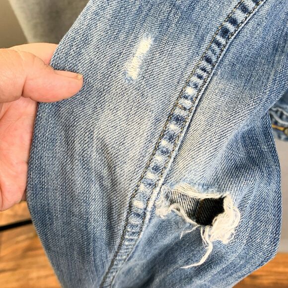 LOGG H&M Blue Faded Vintage Wash Distressed Denim Jacket Women Button Country - Picture 8 of 11